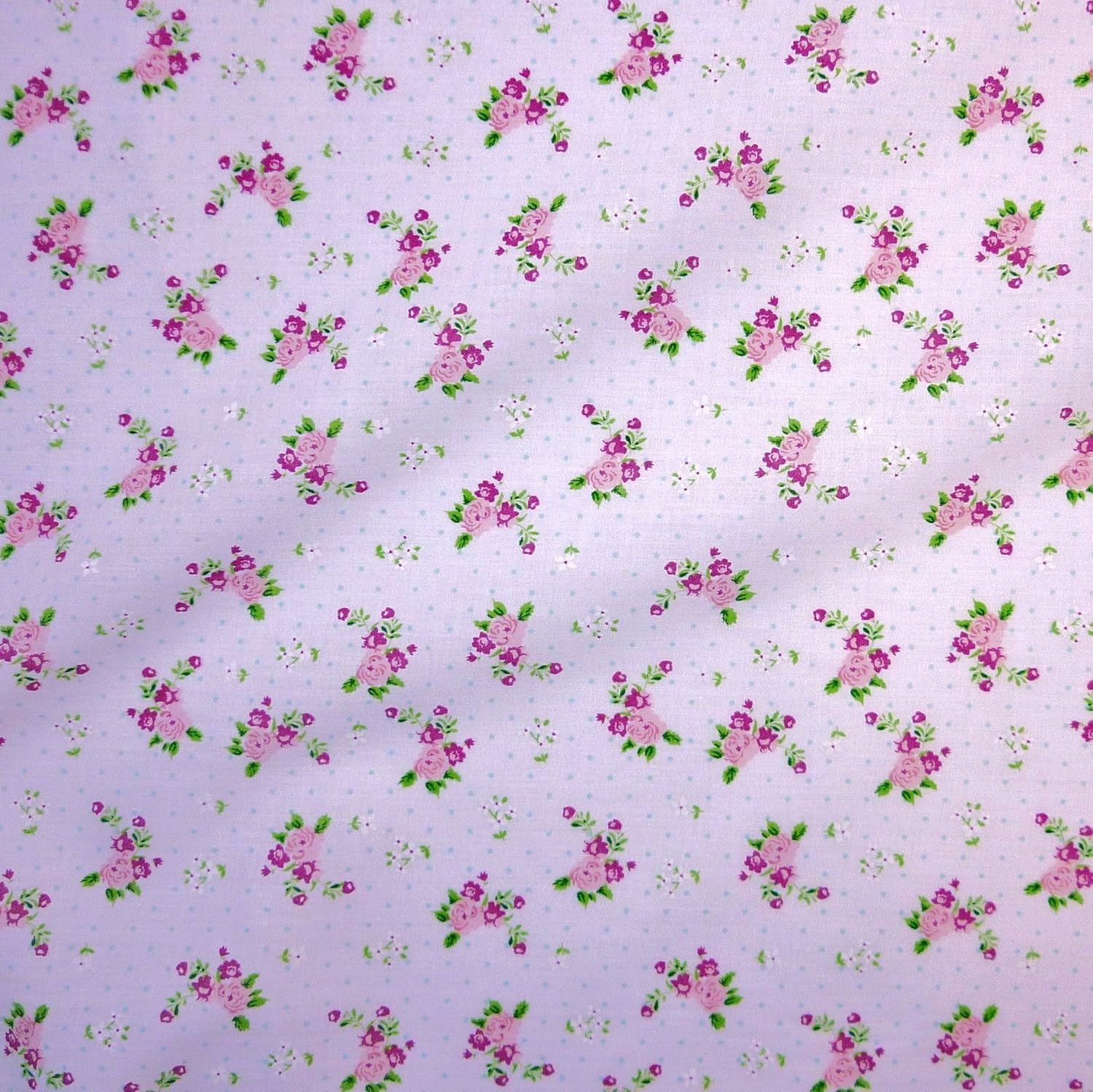 Floral Polycotton Fabric (Per Metre) - Simply Sew Crafty™ (White Polka Dot with Roses and Small Flower Print)