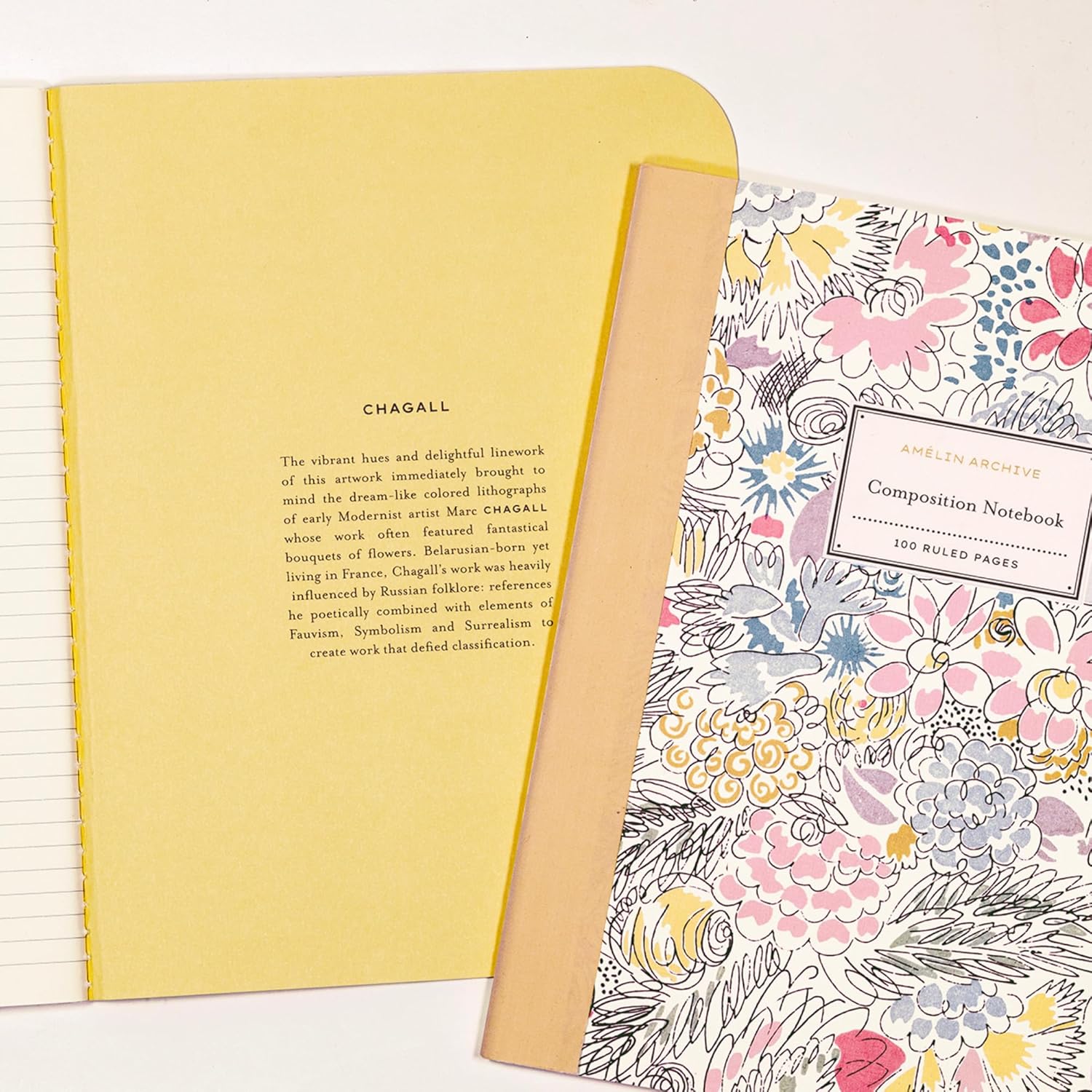 AMÉLIN ARCHIVE Set of 2 Composition Notebooks 9.75" x 7.6" with 100 Lined Pages (Chagall/La Fonda Del Sol)