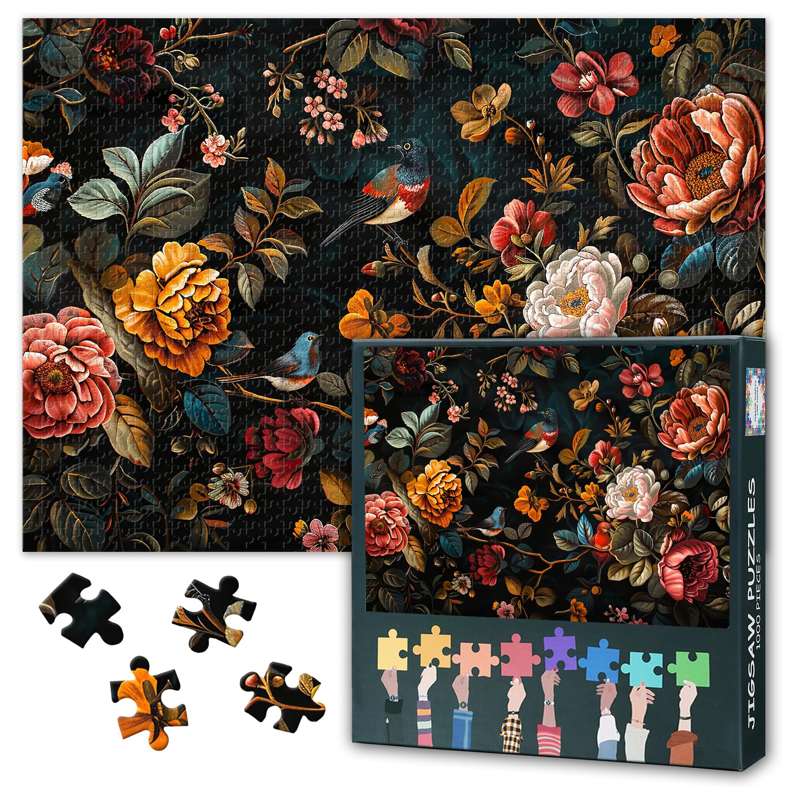 Puzzles for Adults 1000 Pieces, Floral and Bird Jigsaw Puzzles, Adult Puzzle for Adults, Educational Fun Games or Toys for Elders Friends 20X27 INCH
