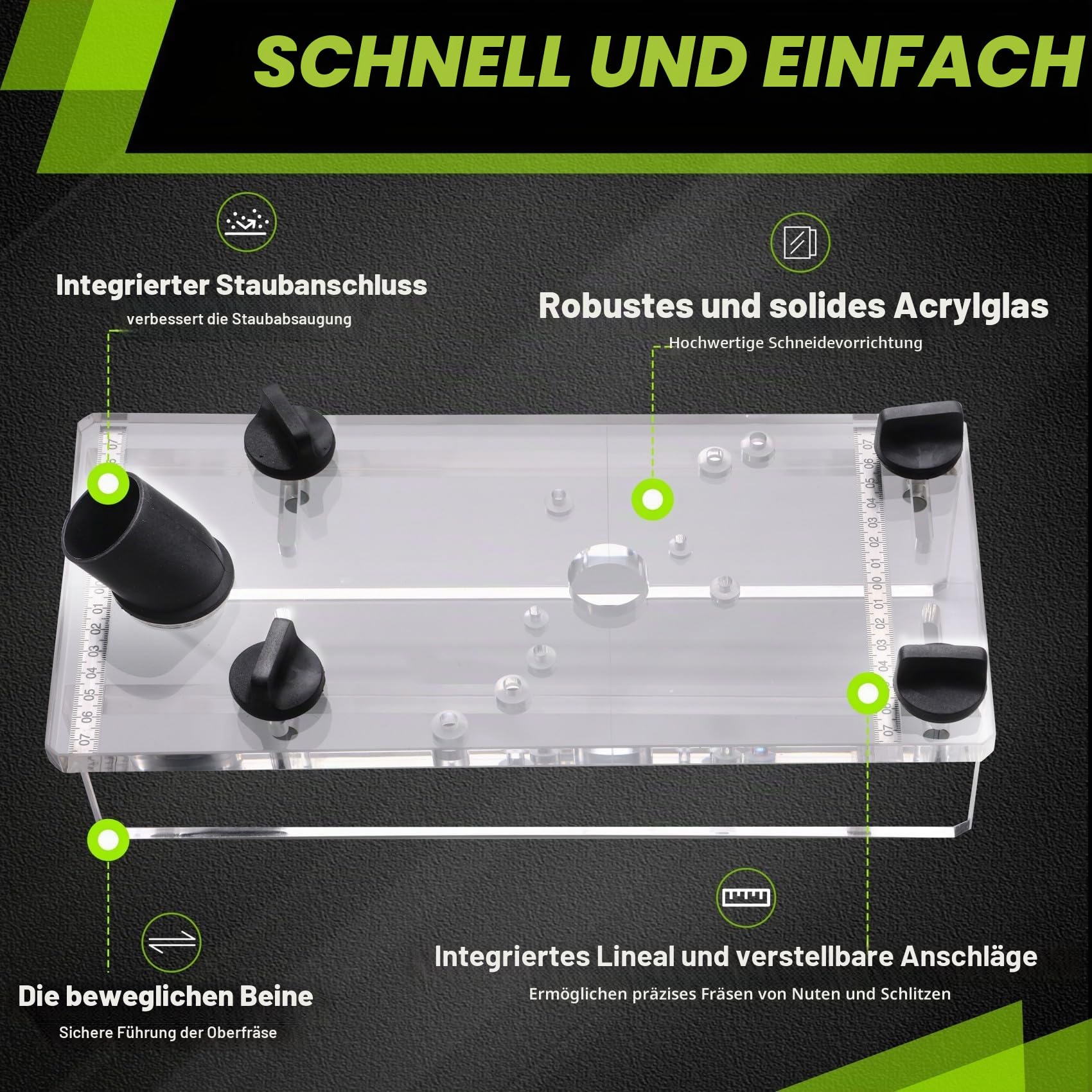 495246 für festool Plexiglas-Schablone, Fräshilfe, passend für Festool von 900, 1000, 1010, 1010 R, OF1400, von 2000, von 2200 Fräsen, Grabschablone, Kantenfräsen