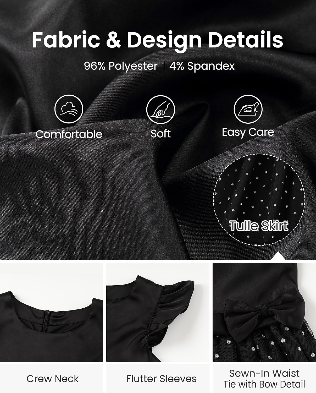 DIPUG Girls Tulle Dress, Casual Birthday Party Flower Girl Summer Dresses Polka Dot Bow & Flutter Sleeves, 5-12Y