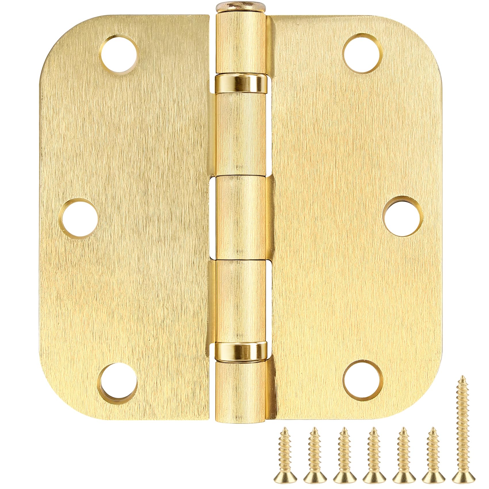 TDCHINGES Rounded Door Hinges Brushed Brass 3.5 Inch 5/8" Gold Lasting Mute