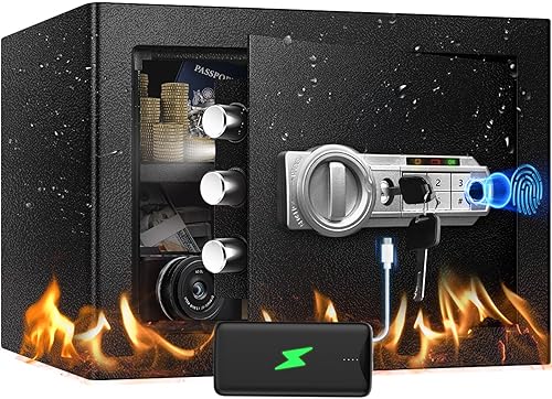 Caja de seguridad biométrica de huellas dactilares para el hogar, caja de seguridad de 1.3 pies cúbicos con modo de desbloqueo doble, sistema de