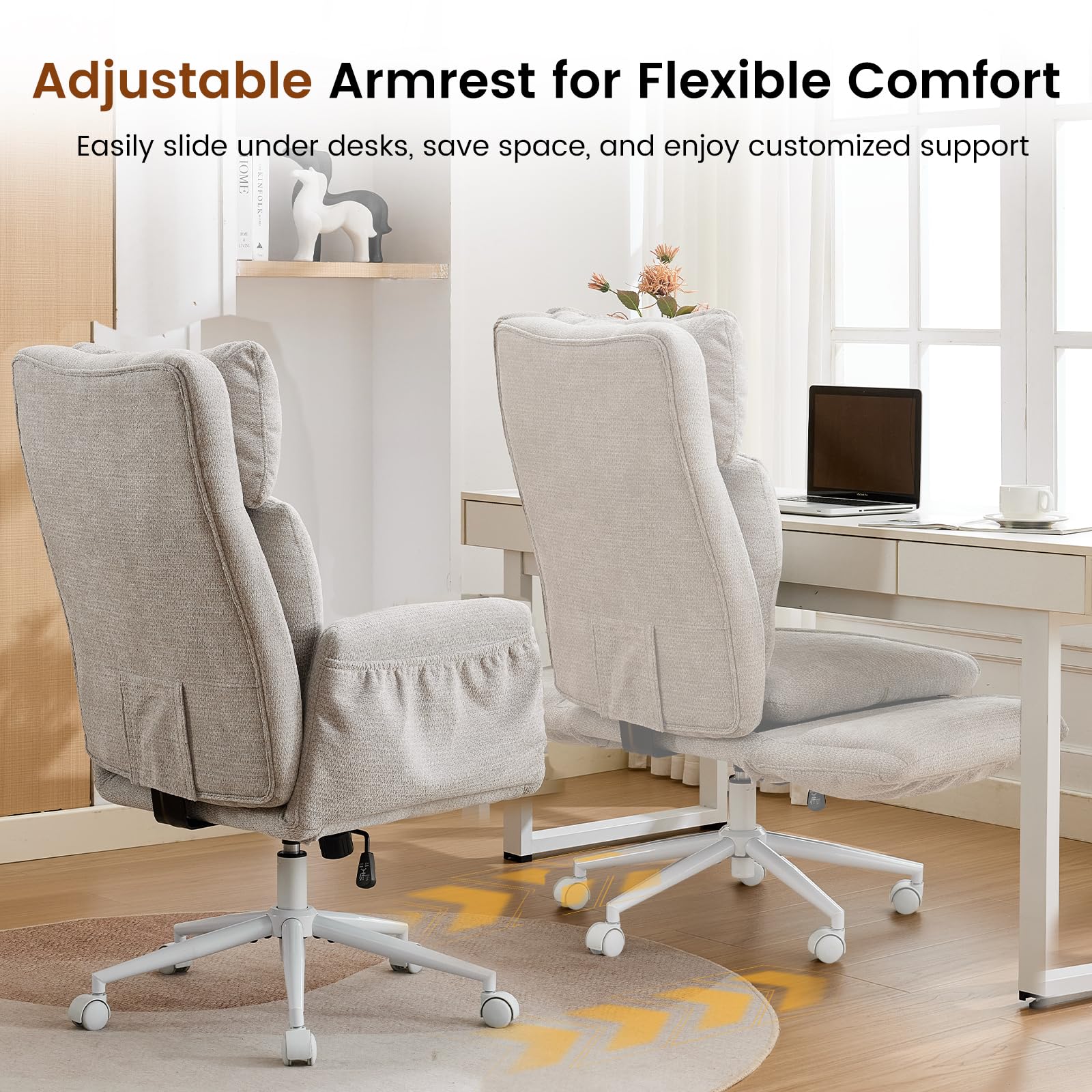 Bürostuhl mit Rollen, Ergonomischer Schreibtischstuhl mit extra breiter Sitzfläche, Verstellbare Armlehnen und Rückenlehne, Höhenverstellbarer Drehstuhl mit Wippfunktion, Homeoffice Stuhl (Grau)