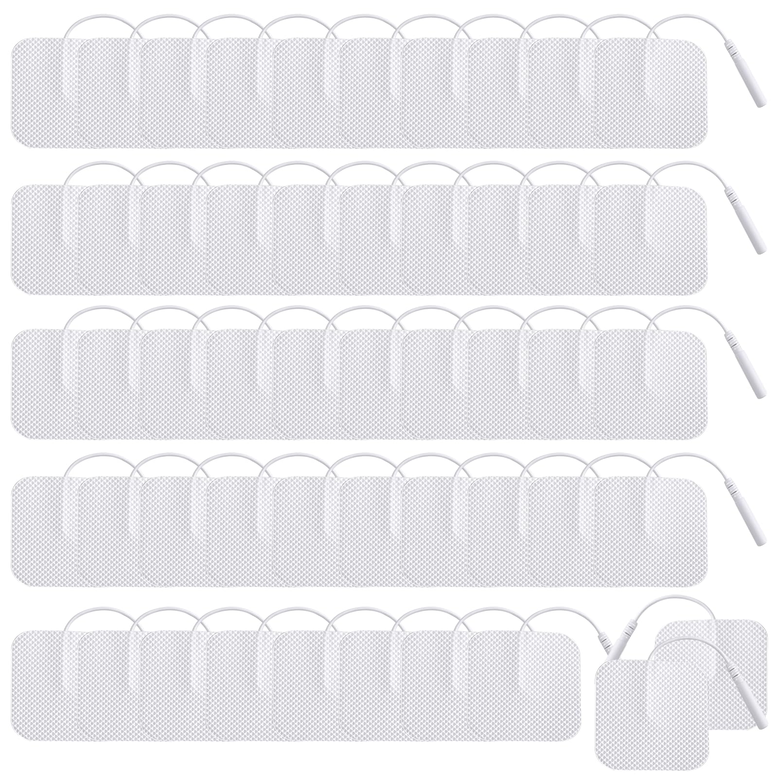 LEKEFETO Lot de 50 électrodes Tens-EMS : 40 x 40 mm, électrodes Tens auto-adhésives réutilisables pour électrostimulateurs, pour