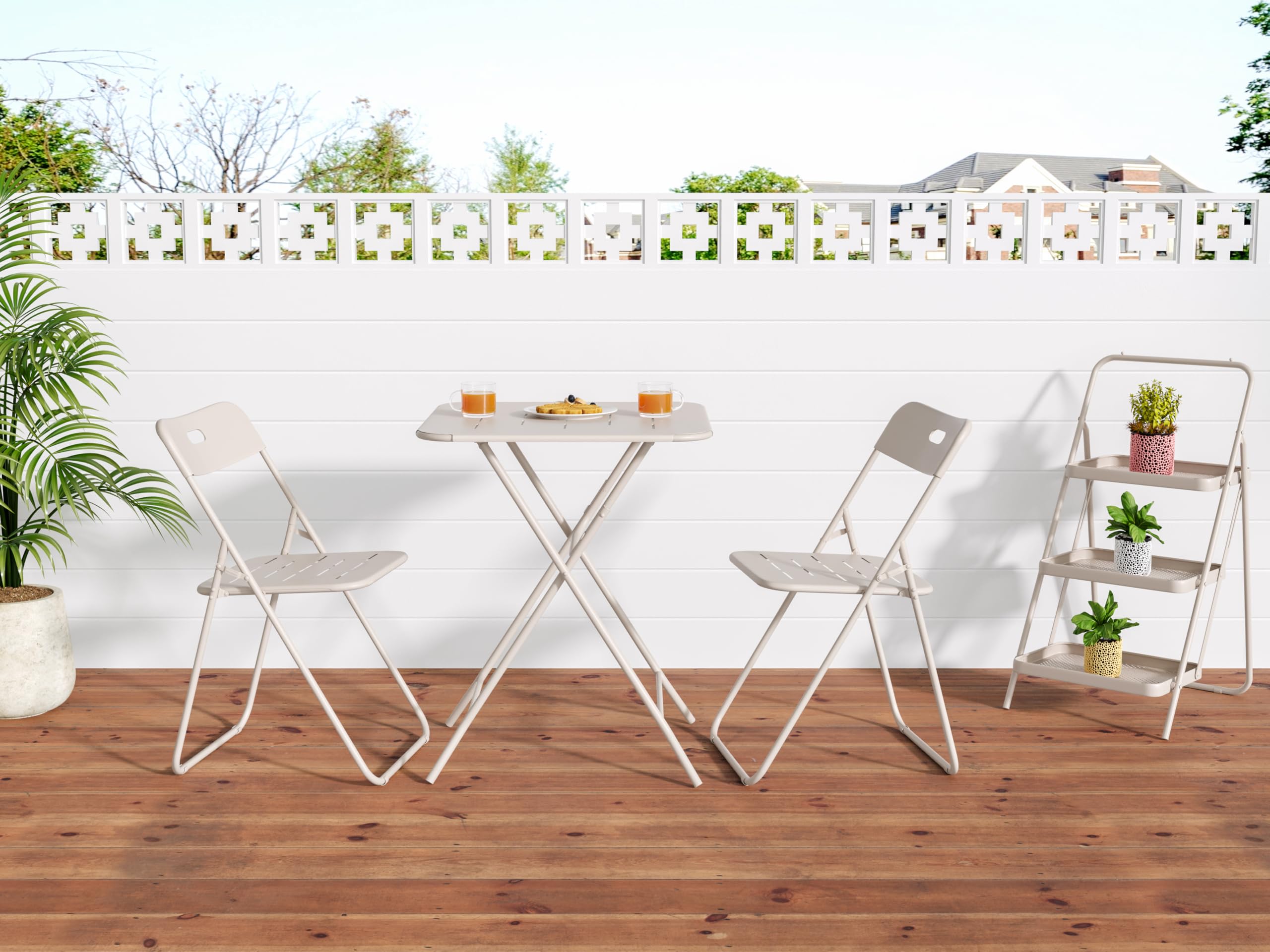 Set da bistrò pieghevole da esterni, 3 pezzi, rivestimento E, 2 sedie e 1 tavolo, resistente alle intemperie, set di conversazioni per esterni/interni, beige