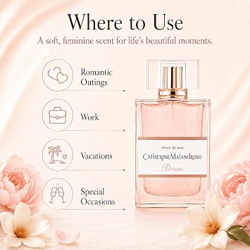 Catherine Malandrino Dream Eau de Parfum for Women | Floral Fruity Scent | Perfume w/ Apple & Nectarine, Peony & Muguet Heart, Vanilla & Sheer Musk Base | 3.4 fl. oz.