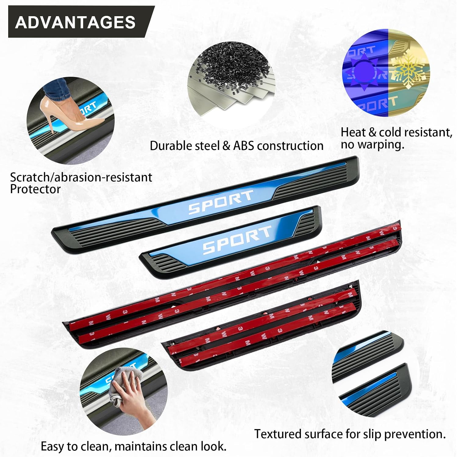 4Pcs Stainless Steel Door Sill Protector, Car Door Sills Threshold Protection Trim Sport, Door Entry Guards Door sill Scuff Plate (Blue)