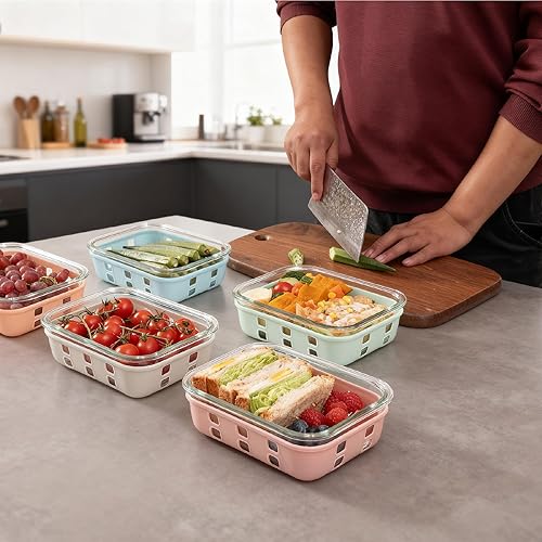 Miniatura 6 de GENICOOK Recipientes de vidrio para almacenamiento de alimentos de 4.4 tazas, paquete de 5, recipientes herméticos para preparación de comidas con