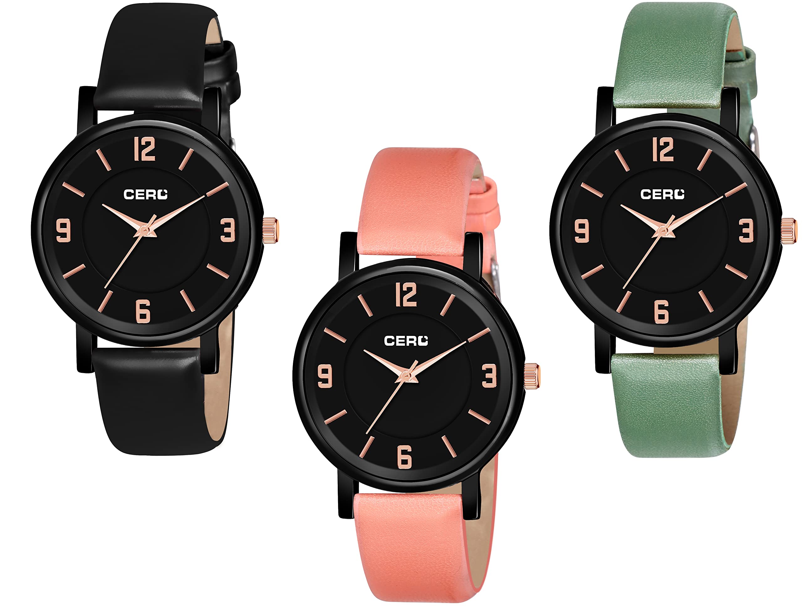 CERO Pack of 3 Analogue Round Dial Lathers Strap Girls and Womans Wrist Watch (Multicolour-02) (B0BV6NVLVK) Amazon Price History, Amazon Price Tracker