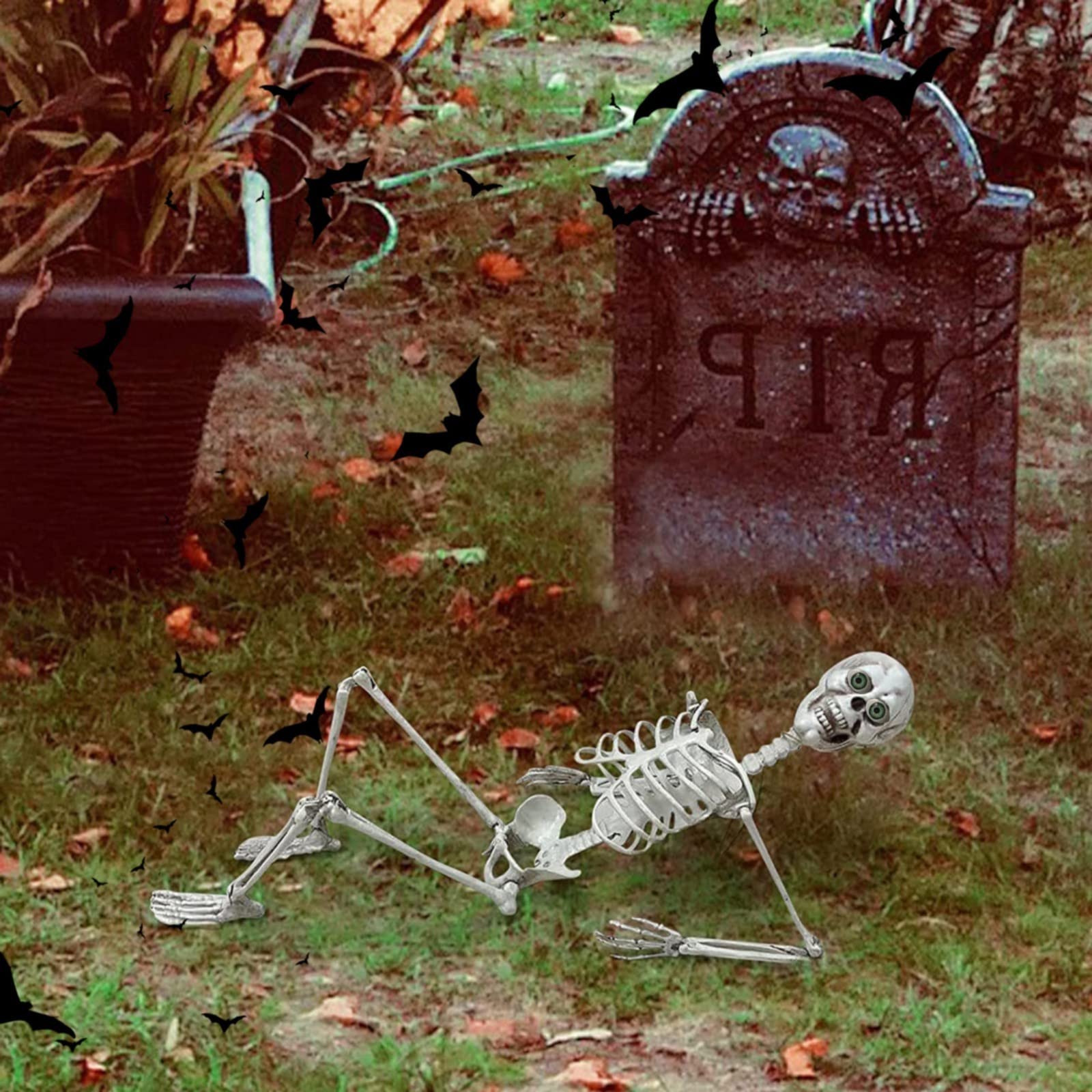 Accesorios de Halloween, tamaño real, cuerpo completo con articulaciones móviles, modelo de anatomía humana para decoraciones de fiestas al aire libre (C, talla única)