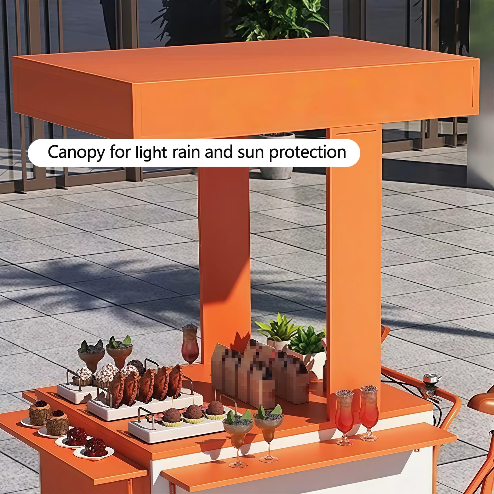 Carrello mobile dell'alimento con il baldacchino, triciclo commerciale di vendita per caffè, gelato, spuntini, bevande, eventi