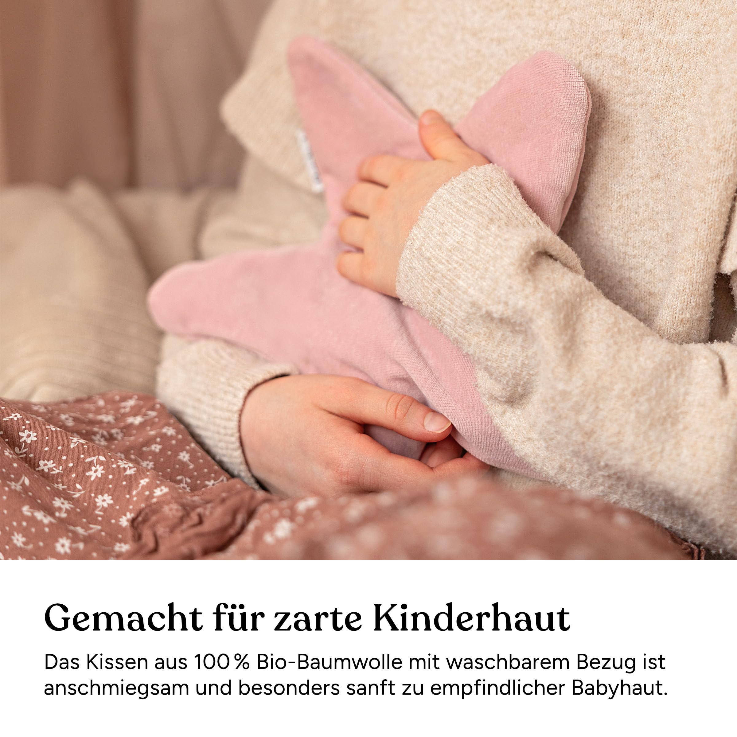 Ehrenkind® Wärmekissen Stern aus 100% Bio-Baumwolle Nickistoff | Kirschkernkissen für Babys & Kinder | Natürliches Wärme- & Kühlkissen mit herausnehmbarem Inlett | Sternform Rosé | Made in Europe
