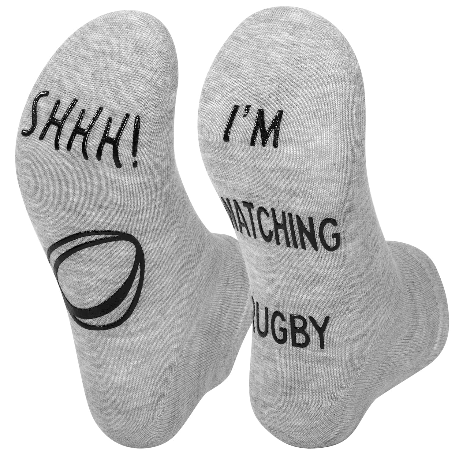 Vinsani Unisex Grey Novelty Ankle Socks For Rugby Fans, Soft, Warm & Comfy Material