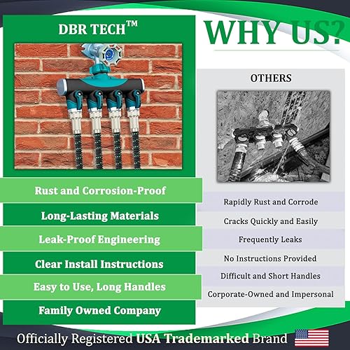 Miniatura 5 de Divisor de manguera de 4 vías (durabilidad superior), conector de mangueras de jardín premium, válvula de agua resistente de 4 vías para grifo de