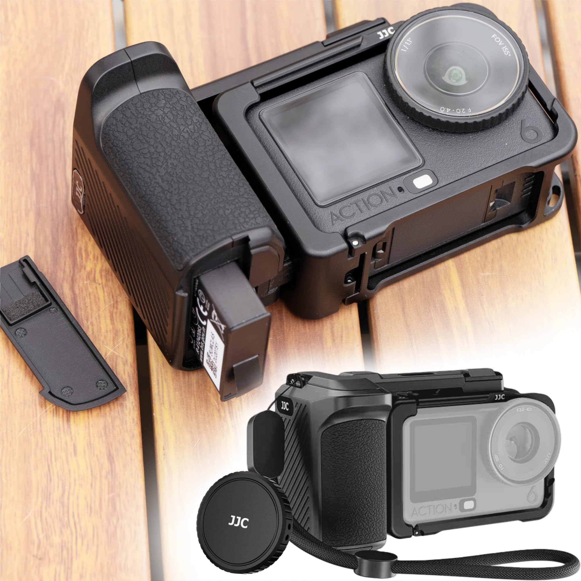 JJC Kit de agarre de calle Osmo Action 6 Cage de aluminio, marco de metal para DJI Osmo Action 6, cubierta protectora con tapa de lente y correa de muñeca, juego de accesorios para cámara de acción
