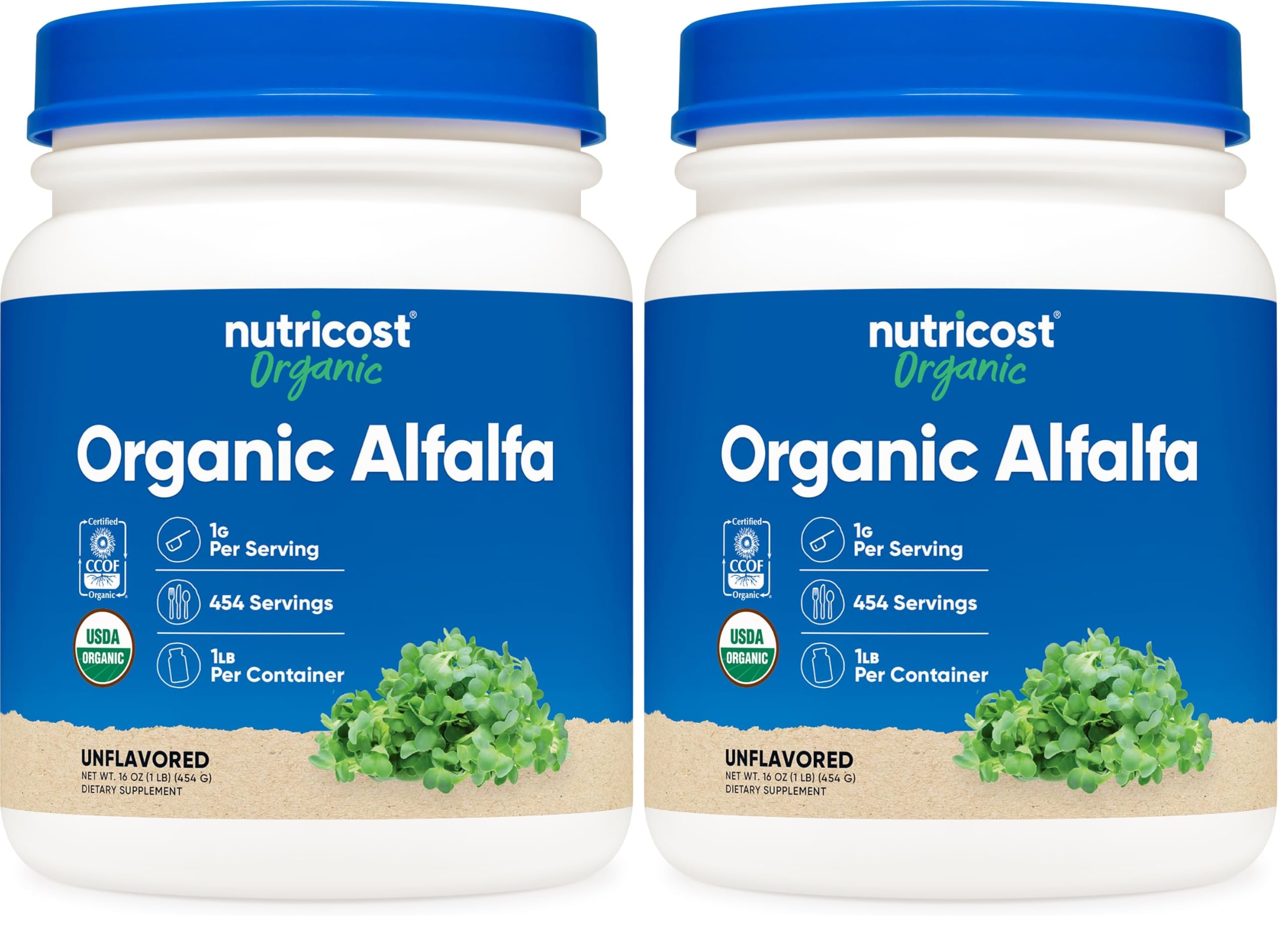 Nutricost Organic Alfalfa Powder 1LB, USDA Certified 100% Organic, GMO-Free (Pack of 2) 16 Ounce (Pack of 2)