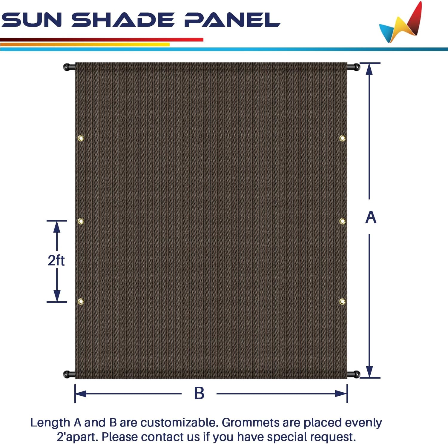 Windscreen4less 12’ x 12’ Universal Replacement Shade Cover Canopy for Pergola Patio Porch Privacy Shade Screen Panel with Grommets on 2 Sides Includes Weighted Rods Breathable UV Block Brown