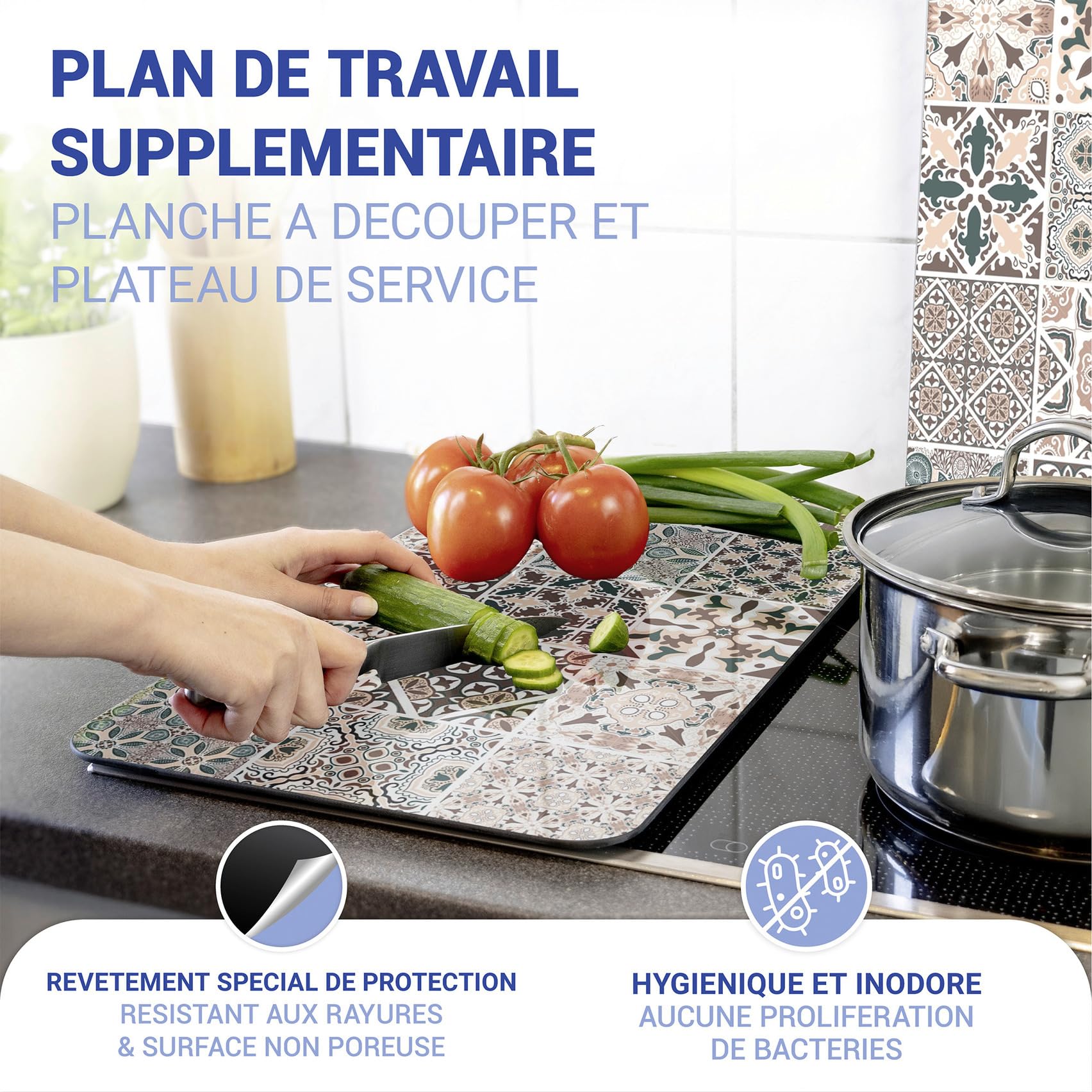 WENKO Plaque de Recouvrement Universelle Mod. Carreau, réglable en Hauteur pour Tout Type de cuisinière, Planche à découper et Protection Anti-éclaboussures, Verre, 30 x 52 cm, 2 pièces