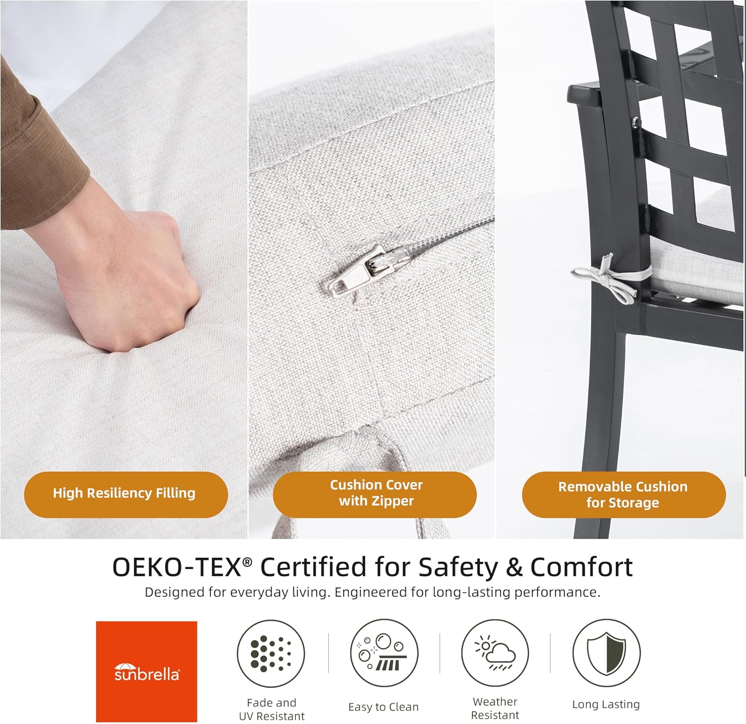 Patio Chairs Set of 2, Cast Aluminum Patio Dining Chairs with Sunbrella Fabric Cushions, Ergonomic Lattice Backrest Design, Outdoor Dining Chair for Balcony, Backyard, Garden