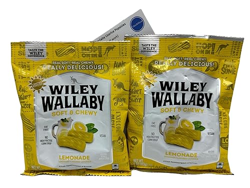 ThisNThat Paquete de dulces de regaliz con sabor suave y masticable (2) bolsas de limonada Wiley Wallaby de 4 onzas y tarjeta de recetas ThisNThat