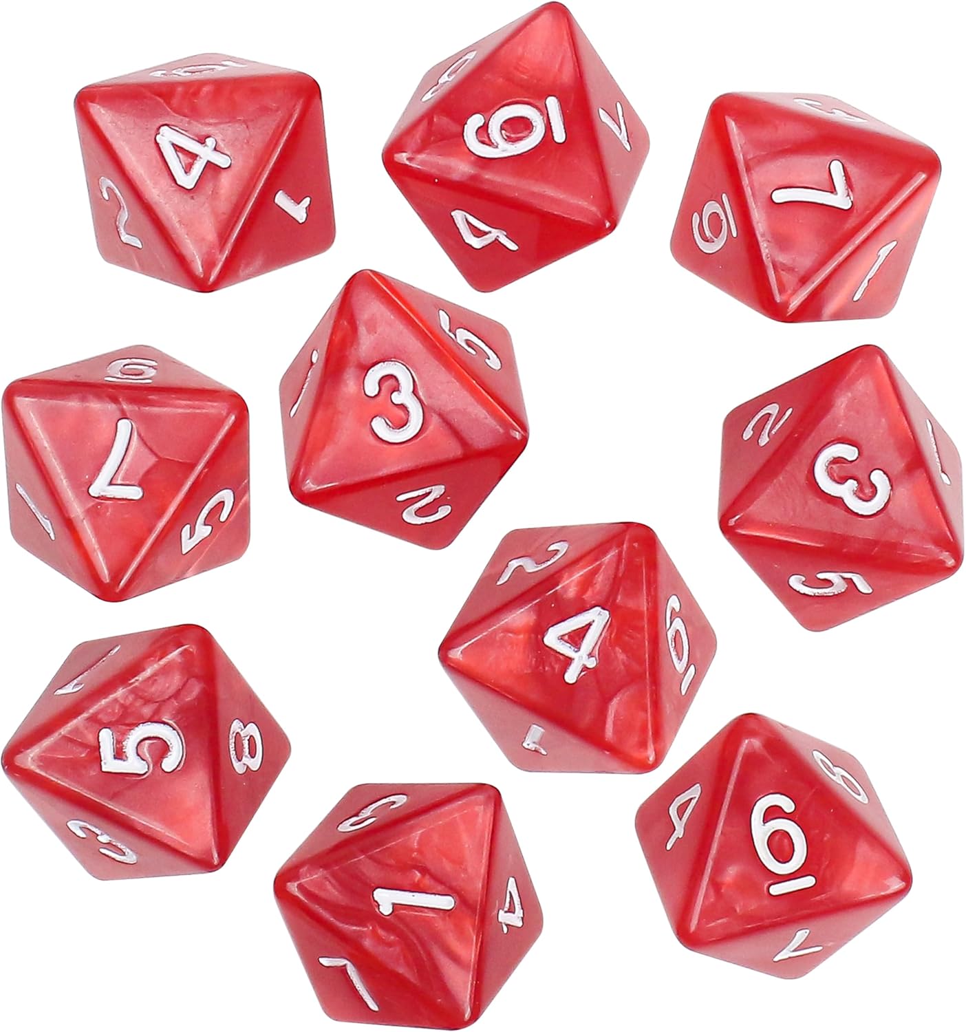 10Pcs 8 Sided Dice, D8 Assorted Polyhedral Dice Set with Numbers for Board Games DND RPG MTG Game Classroom Activities Party Table Gaming Fun, Mixed Assortment (Color: Red, 1 Inch)