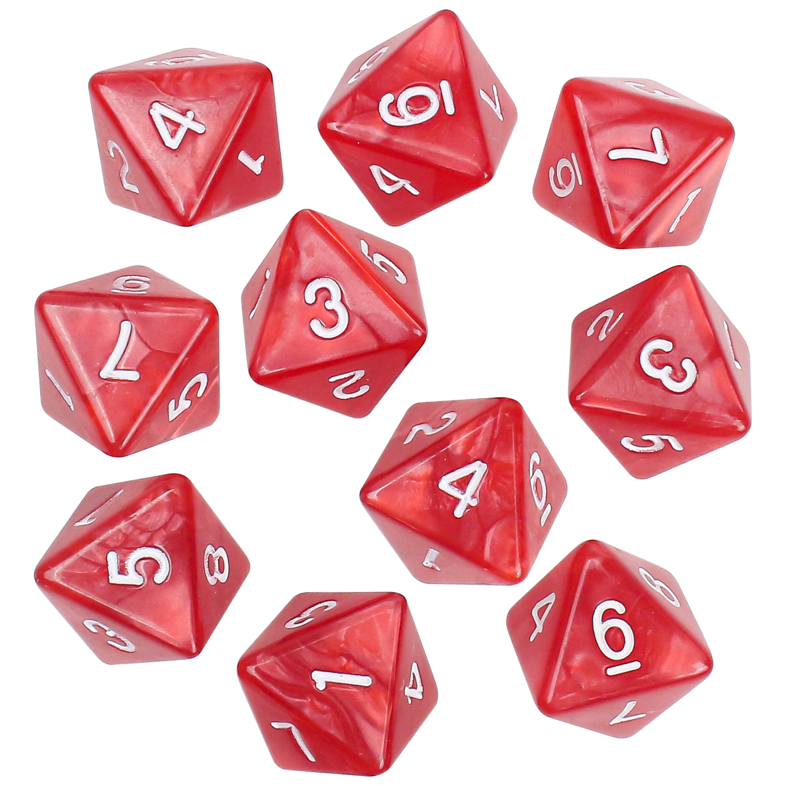 10Pcs 8 Sided Dice, D8 Assorted Polyhedral Dice Set with Numbers for Board Games DND RPG MTG Game Classroom Activities Party Table Gaming Fun, Mixed Assortment (Color: Red, 1 Inch)