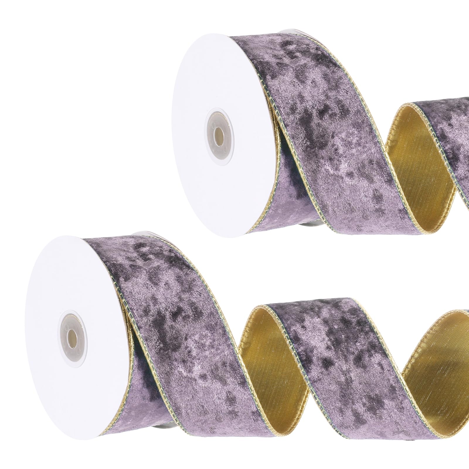 PATIKIL Velvet Wired Ribbon, (4cm x 9m, 2 Pcs)(Dark Purple) Velvety Gold Crushed Ribbons Gift Wrapping Binding, Suit for- Crafts/Bow/Wreaths/Christmas Tree Decoration