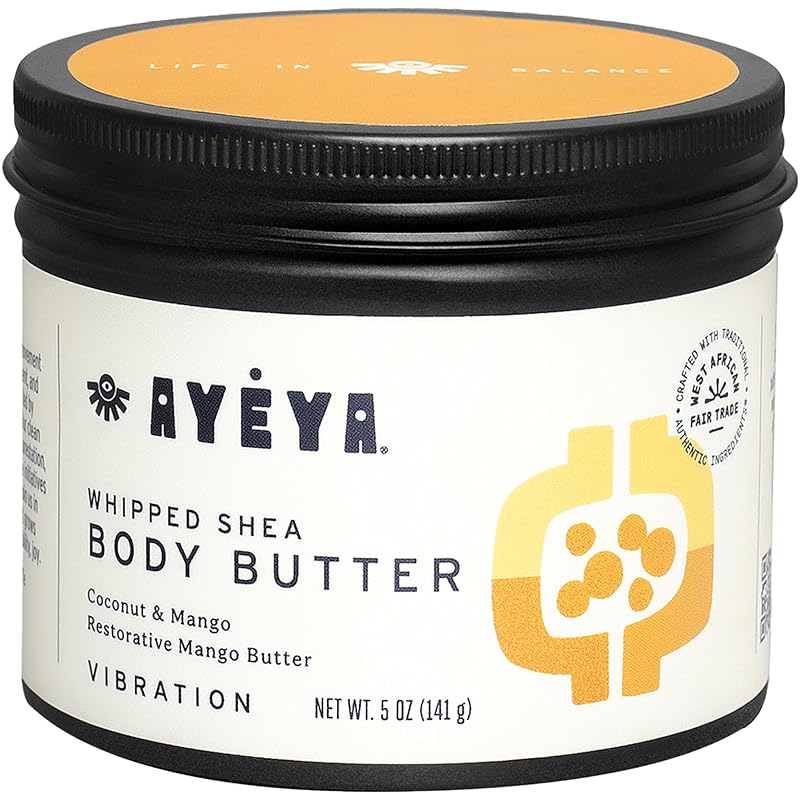 Manteiga corporal de karité Ayeya com textura aerada, fragrância de coco e manga, 142 g