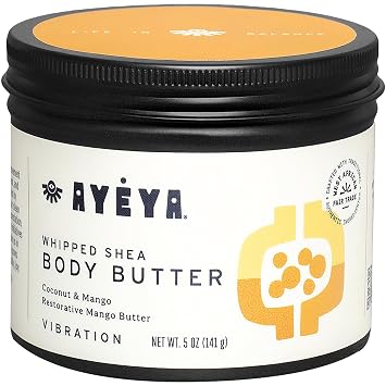 AYEYA Whipped Body Butter, Shea, Coconut & Mango Vibration Hydrating, Deep Conditioning Moisturizer for Extremely Dry Skin, 5 Oz Ea