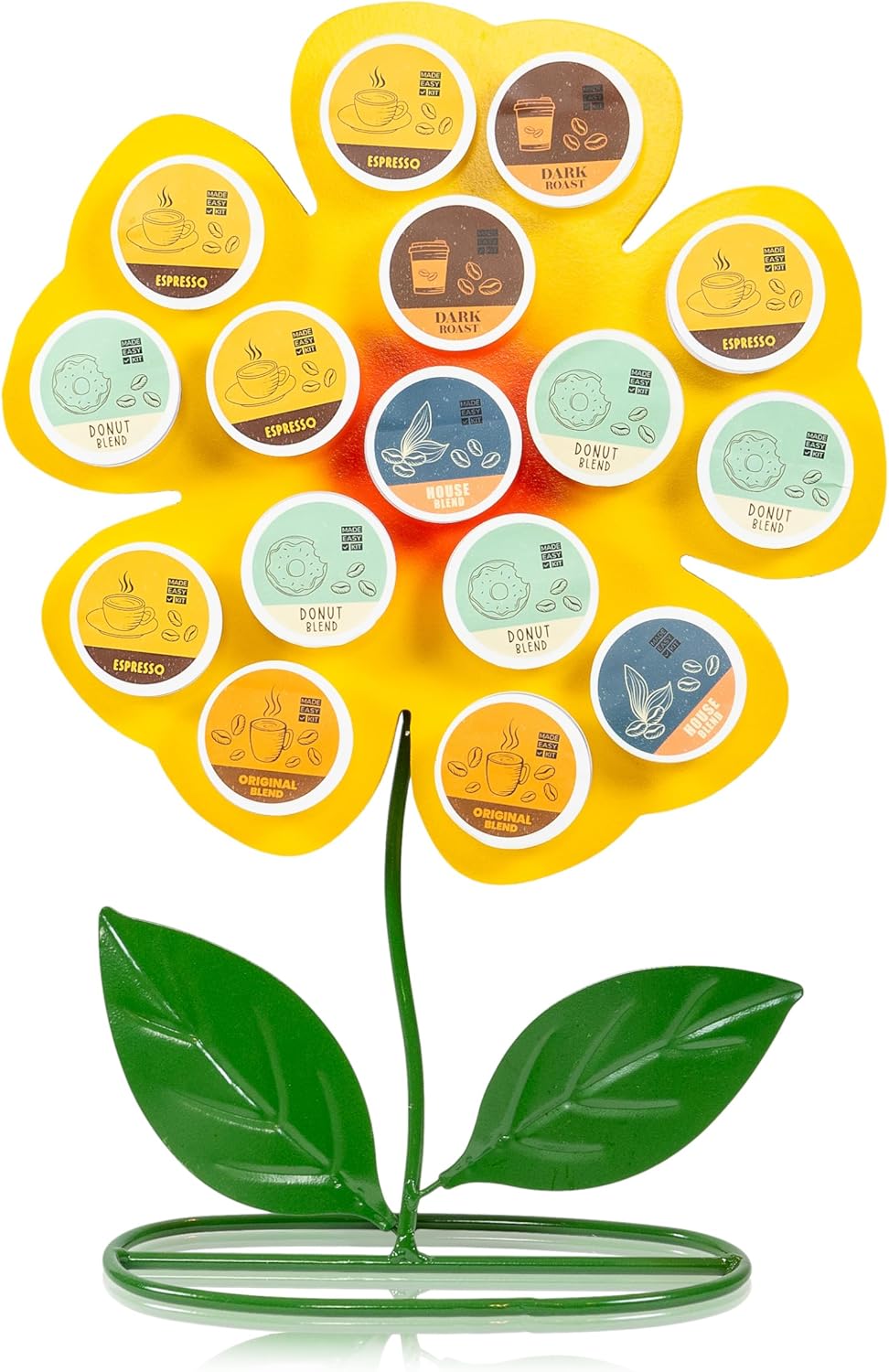 Made Easy Kit Front Facing Countertop Coffee Pods Holder - Compatible with K-Cups Practical meets Whimsical - Coffee Bar Decor for Home Café Kitchen Nook (Yellow Sunflower)