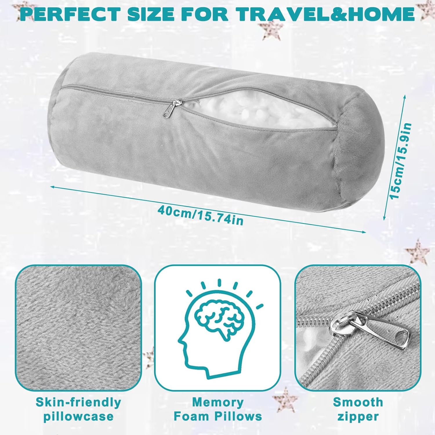 2 PCS Cervical Neck Roll Pillow Cover, Bolster Pillow Covers with Zipper, Round Pillowcases Cylinder Soft Bolster for Cylindrical Cushion, Pillowcase Only (Gray 16 × 6 Inch) - Image 2