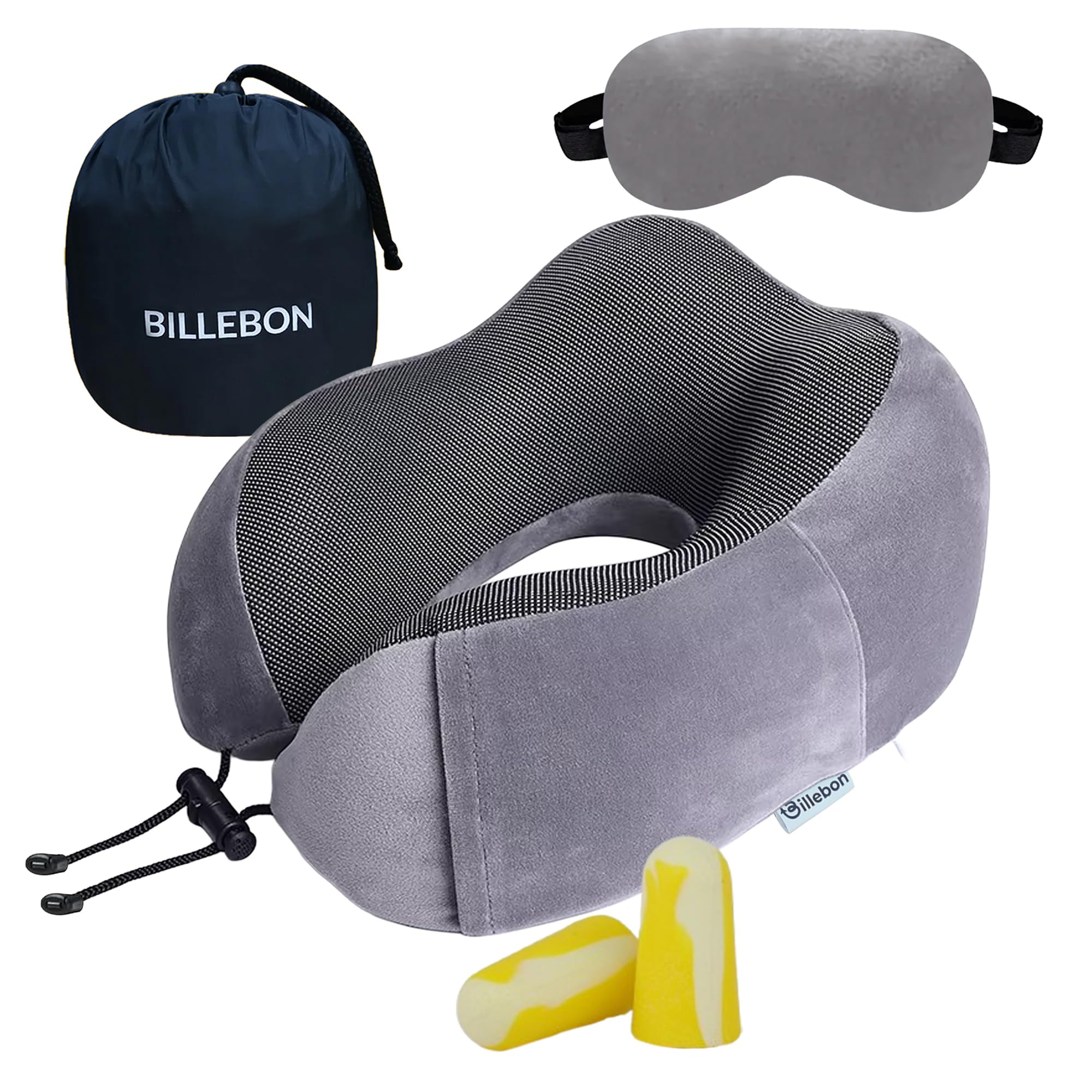 Billebon Extra Soft Memory Foam Luxury Travel Neck Support Rest Pillow with Soft Eyemask Carry Bag Ear Plugs Multipurpose Comfortable Travel Pillow Combo