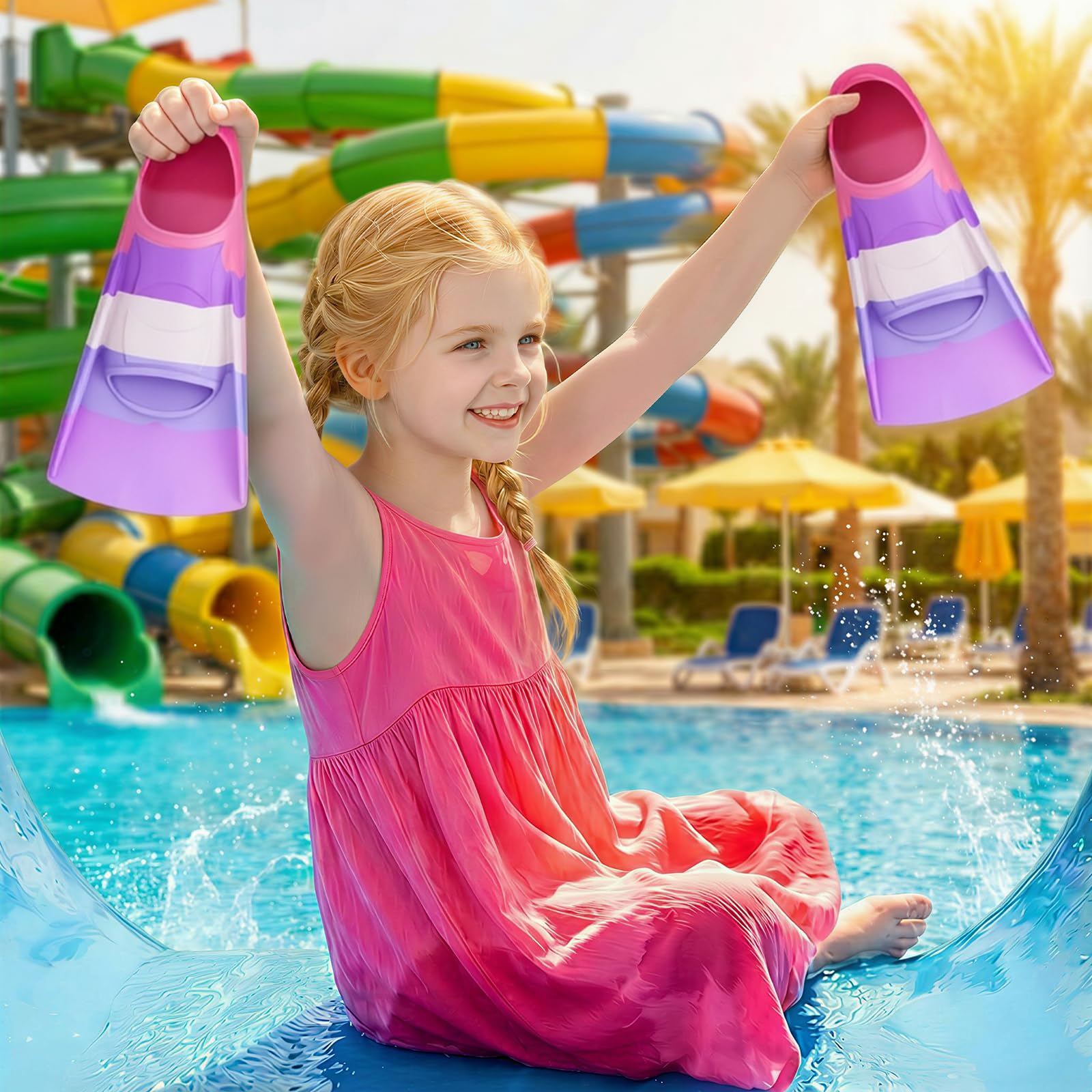 QcoQce Palmes de natation pour enfants, 100 % silicone, palmes courtes pour la plongée avec tuba, la plongée, l'entraînement et les vacances, dans une taille de voyage pratique avec sac en filet pour