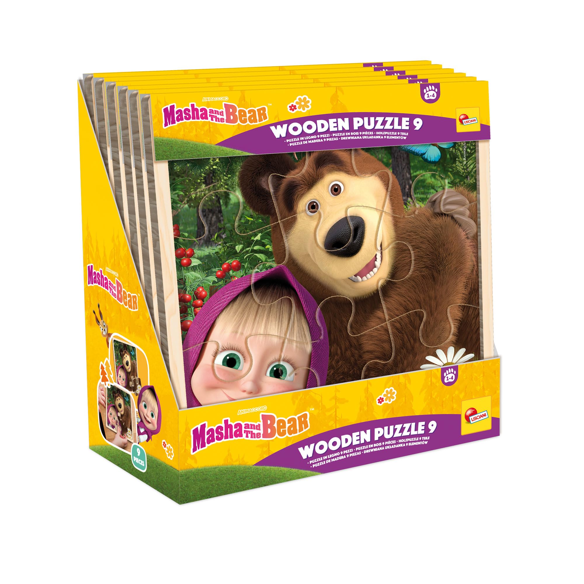 Lisciani, Wooden jigsaw MASHA AND MICHKA, For Children from 1 year, 9 Wooden Pieces, Easy to assemble jigsaw - Image 4