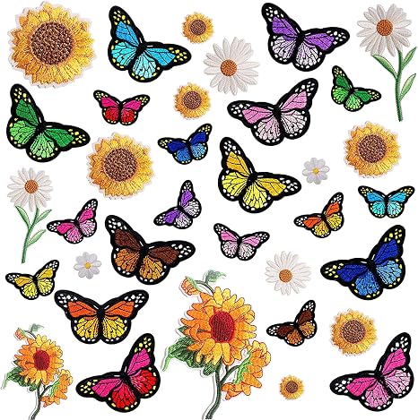 Amazon.com: 35 parches bordados para planchar, lindos girasoles de mariposa  margaritas flores parches para ropa, coser en apliques reparación parche  para ropa, pantalones vaqueros chaqueta sombrero decoraciones DIY  accesorios : Arte y