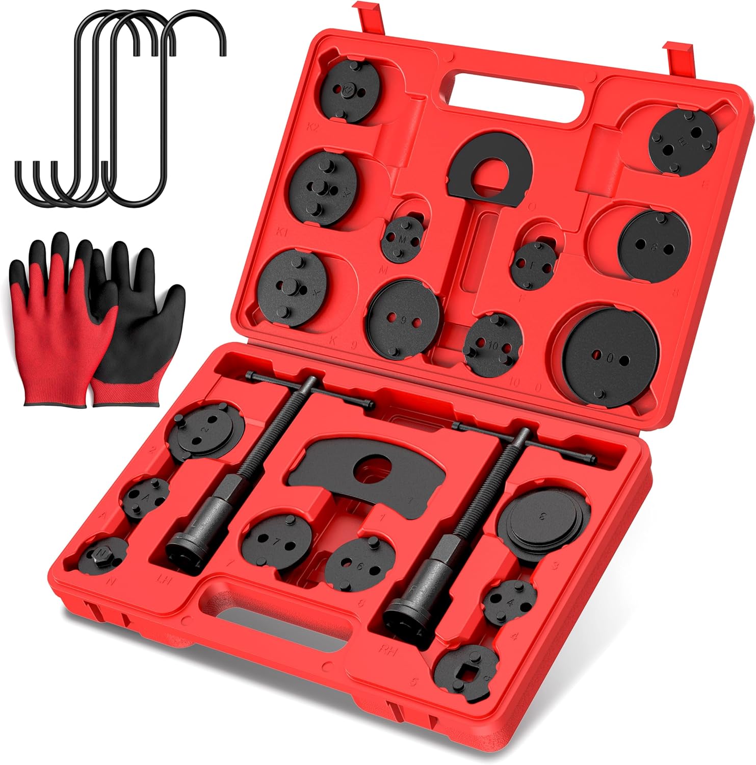 Heavy Duty Disc Brake Piston Caliper Compressor Wind Back Tool Universal Sets for Brake Pad Replacement with Hanger Hooks-28 Pieces