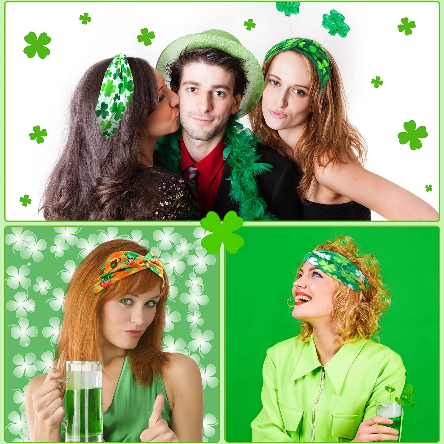 Hoteam 20 Pcs St. Patrick's Day Headbands Elastic Non Slip Hair Accessories Bulk Shamrock Pattern St. Patrick's Day Hairband for Women Girl - Image 6