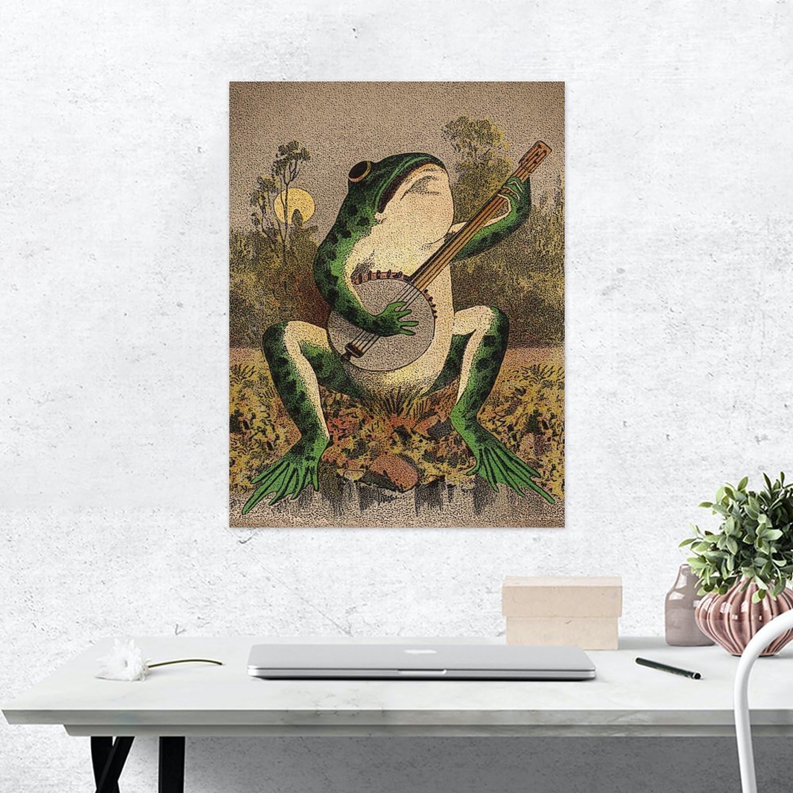 Amazon.co.jp: 絵画 バンジョーを弾くカエルインテリア 絵画 吟遊詩人