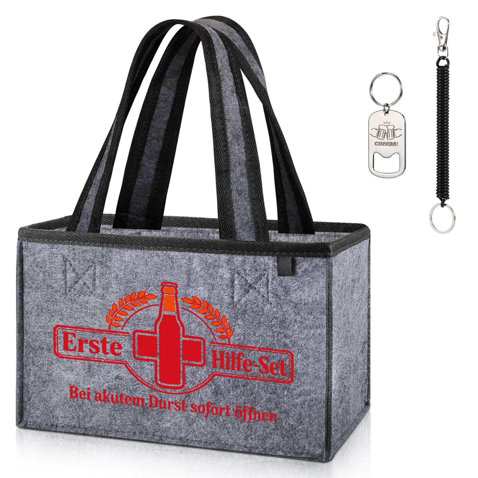 CASEBOT Männerhandtasche Bier mit 6 Fächern | Bierträger aus Filz, Getränketasche mit Flaschenöffner für 0,33L/0,5L Flaschen, Lustige Geschenke für Männer, Papa, Freund