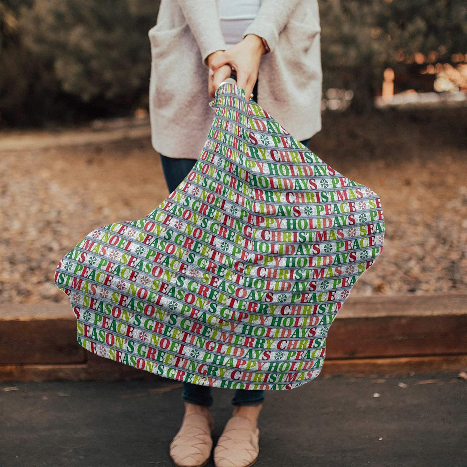 Nursing Cover for Breastfeeding Scarf, Christmas Text Snowflake Baby Car Covers Super Soft Multi Use for Canopy Shopping Cart Cover Blanket Stroller Cover