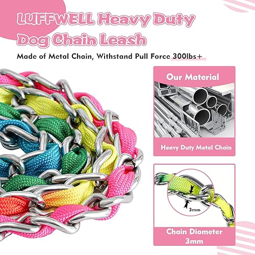 Miniatura 2 de Correa de cadena para perro a prueba de mordidas, cadena de metal y cuerda de nailon para perros con mango acolchado, correas resistentes para
