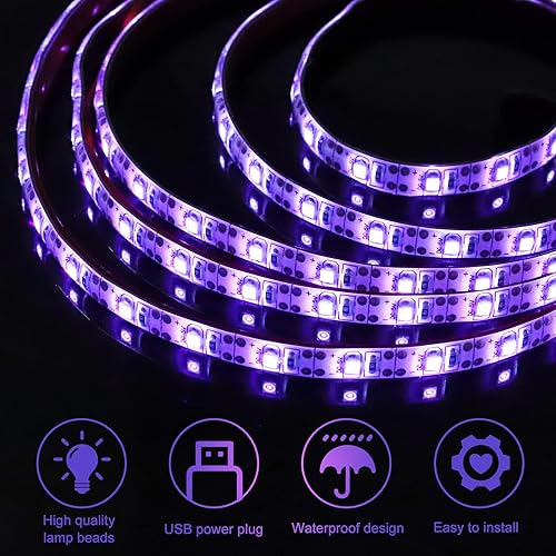 Miniatura 2 de Tira de luz negra LED 2M 2835 120LED de luz negra UV LED Bar fuente de alimentación a través de USB, 395 nm efecto de luz negra luz de fiesta