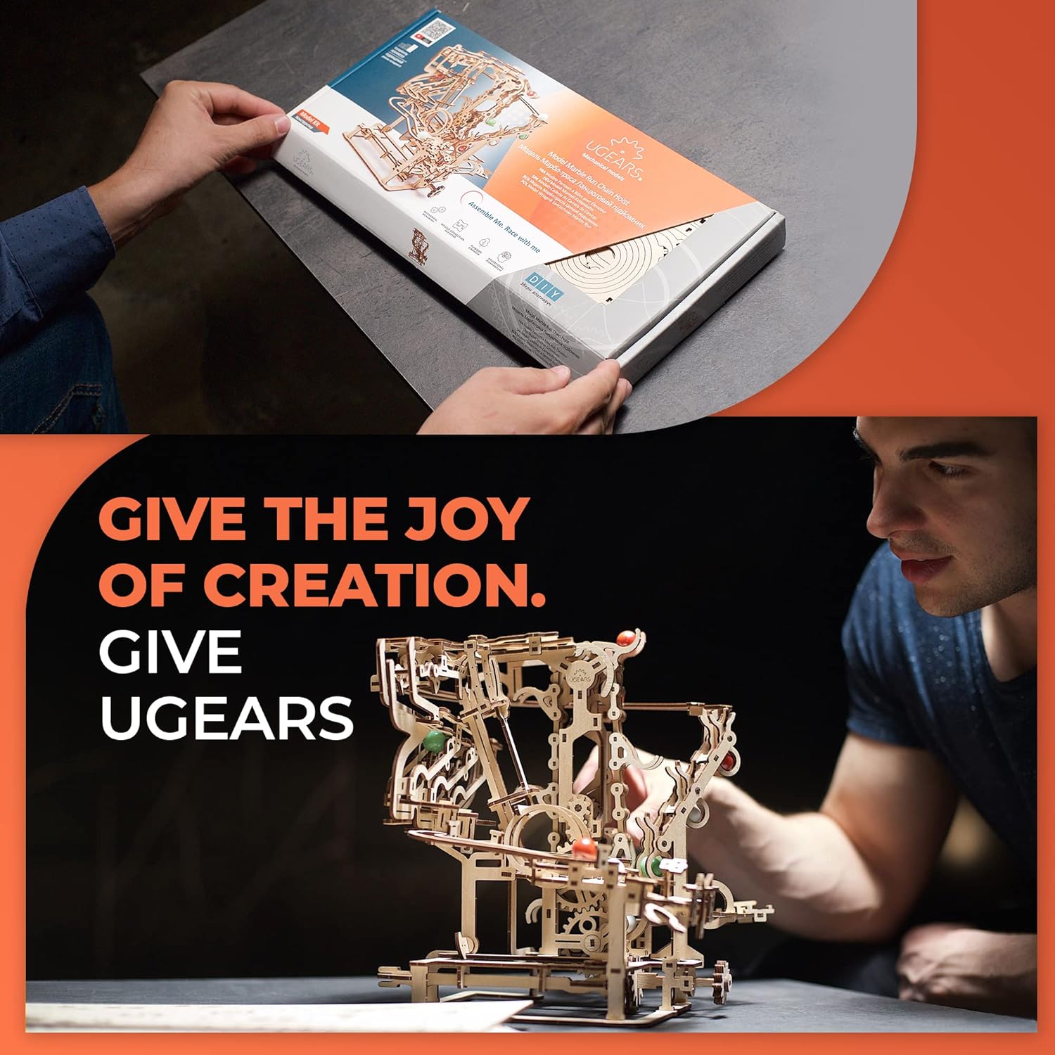 UGEARS Bundles Marble Run Holiday Set Wooden Marble Run Kit with 10 Colored Marbles - 3D Puzzles for Adults and Kids - Amusement Park Wood Marble Track 3D Puzzle - Wood Model Kit for Self-Assembly