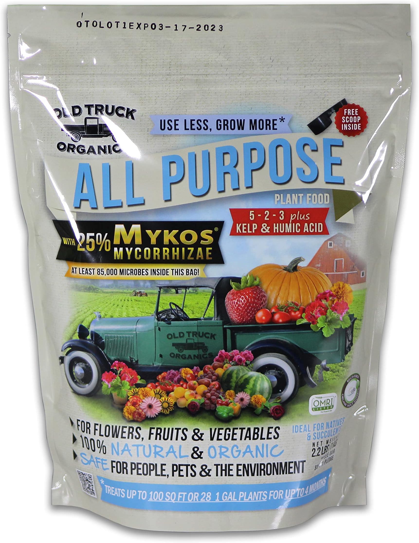 All Purpose 5-2-3 Organic Fertilizer with MYKOS Mycorrhizae, 2.2 Pound Bag