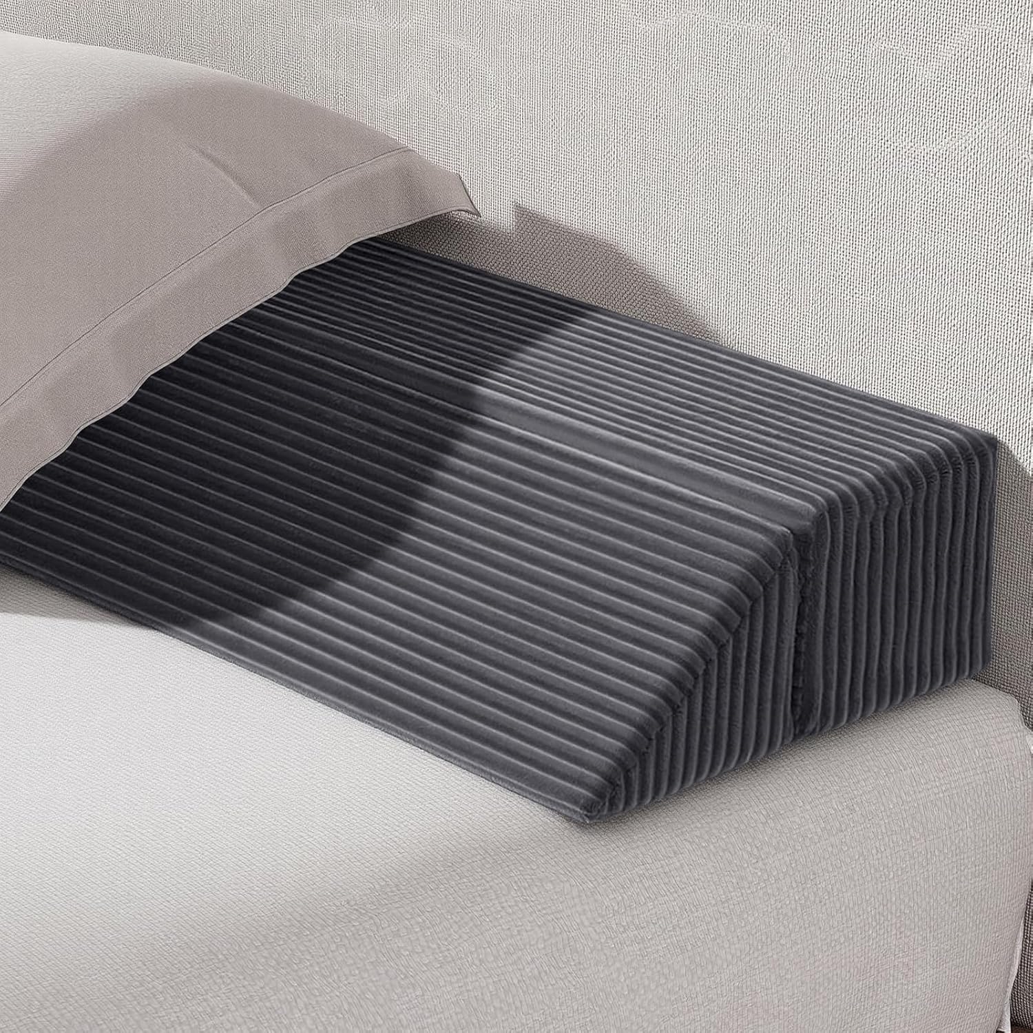 Queen Bed Wedge Pillow for Headboard, Mattress Bed Gap Filler, Foldable Corduroy Gap Filler for Bed(0-7''), Between Mattress and Headboard or Wall, Stop Items Falling Down, Dark Grey