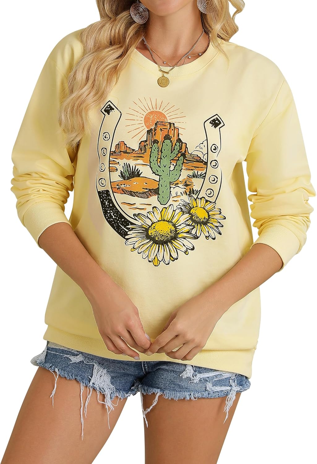 Womens Crewneck Western Cowgirl Graphic Sweatshirts Long Sleeve Casual Loose Fit Shirts Tops - Image 6