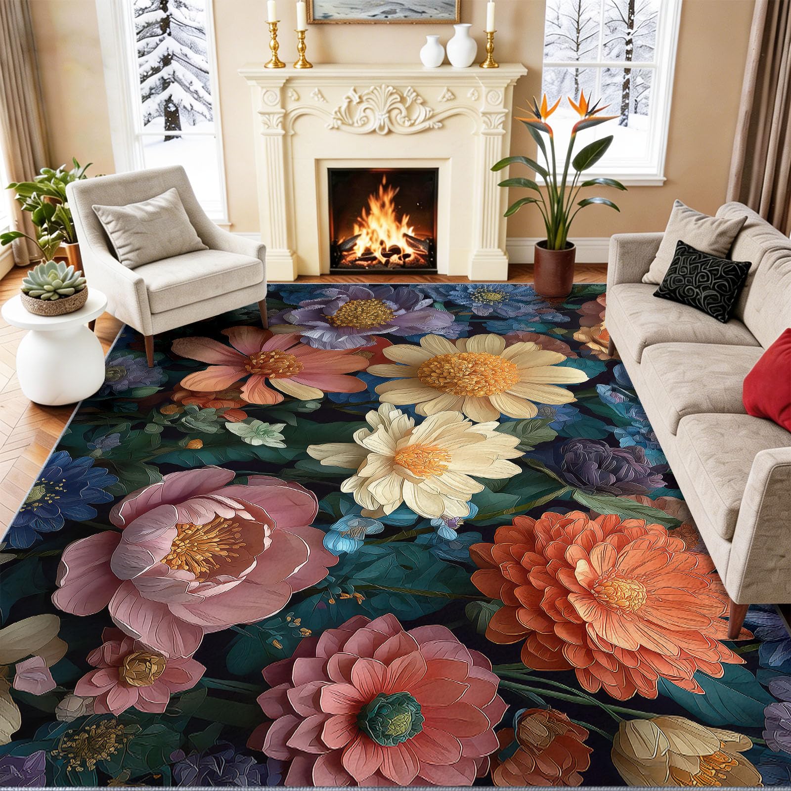 Tapis Salon Lavable Tridimensionnel Adapté à L'aspirateur 140 x 200 cm