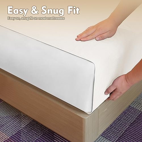 Miniatura 6 de Sábana bajera para cama 90% algodón orgánico + 10% fibra plateada pura, sábanas bajeras para todos los tamaños de colchón, con cordón de conexión a