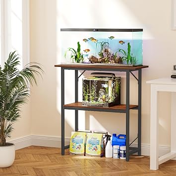 Snughome 10-30 Gallon Fish Tank Stand, Aquarium Stand 2-Tier Storage Shelves, Heavy Duty Terrarium Stand for Home Office Fish Tank Shelf, 30 L x 11.8 W x 30.7 H, Rustic Brown